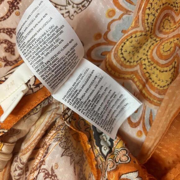 fairy indie paisley sarong wrap midi skirt h&m sz 2 orange lyocell viscose - Picture 7 of 7